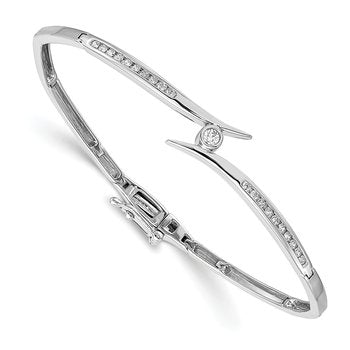 14k White Gold Complete 1/4 carat VS Diamond Hinged Oval Bangle Bracelet