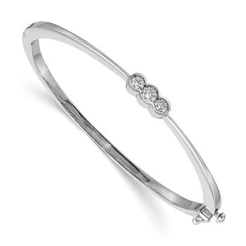 14k White Gold Complete 3-Stone 1/2 carat AA Diamond Hinged Oval Bangle Bracelet