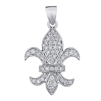 Lis Royale™ 14K White Gold Pave Set Fleur-De-Lis Polished Bail Pendant 1.00 Ctw Diamond