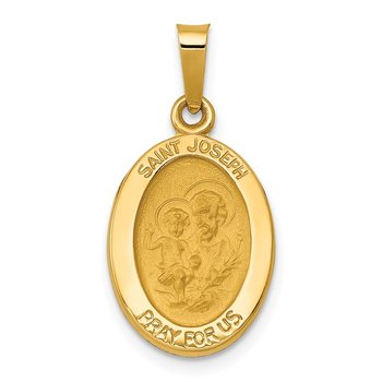 14k Polished and Satin St Joseph Medal Hollow Pendant