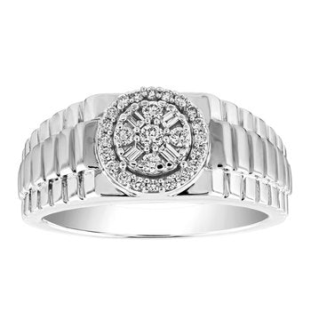 Shefian™ 14K Two Tone Ring Cluster Head Baguette & Round Prong Set Bezel Diamond 0.35 Ctw