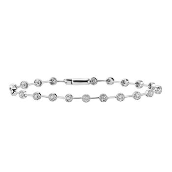 10k White Gold Diamond Illusion Settings Round Shape with Bar Between Bracelet 0.50 Ctw