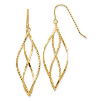 14k Polished and Textured Twisted Dangle Earrings