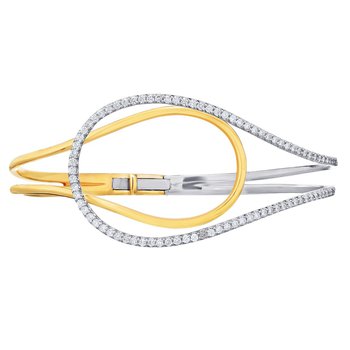 14K Two Tone Wide Interlocking Negative Space Round Shape One Side Pave Set Bangle Diamond 1.00 Ctw