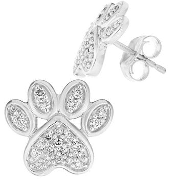 ZooLightful™ 14k Yellow Gold Pave Set Paw Print Studs Earrings Diamond 0.25 Ctw