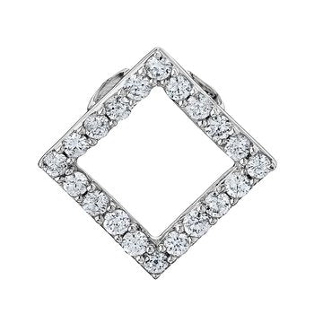 14K White Gold Pendant Offset Square Cutout Hidden Bail Diamond 1.00 Ctw