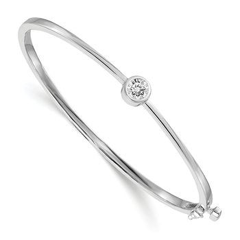 14k White Gold Complete 1/2 carat AAA Diamond Hinged Oval Bangle Bracelet