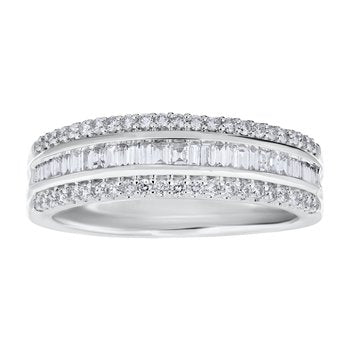 14K White Gold Ring Baguette Channel with Bead Set Diamond 0.50 Ctw