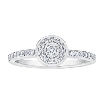 10K White Gold Ring Miracle Plate with Halo Bead Set Shoulders Diamond 0.25 Ctw