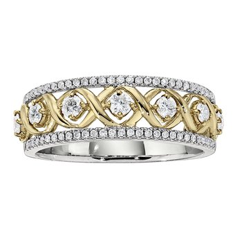 14K Two Tone Ring Prong Set Inside Twisted Gold Diamond Rails Diamond 0.50 Ctw