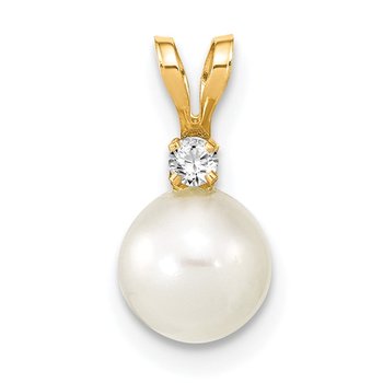 14k 6-7mm White Round Freshwater Cultured Pearl and .03 Carat Diamond Pendant