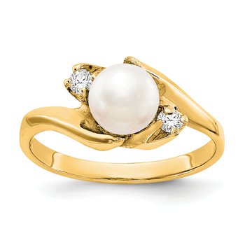 14k 6mm FW Cultured Pearl VS Diamond ring