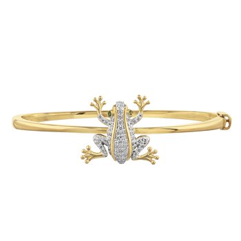 ZooLightful™ 14K Yellow Gold Bangle: Pave Set Frog Em. Eyes Hinged 68 Stones 1/2 Ctw Bangle Diamond 0.50 Ctw