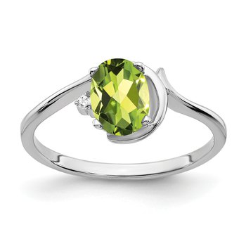 14k White Gold 7x5mm Oval Peridot AAA Diamond ring