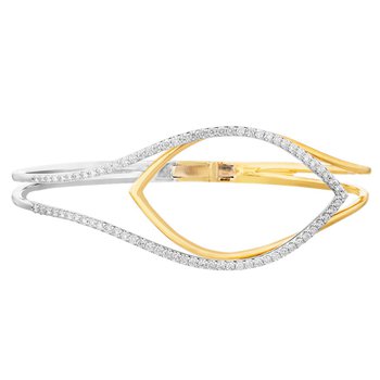 14K Two Tone Wide Interlocking Negative Space Tear-Drop Shape One Side Pave Set Bangle Diamond 1.00 Ctw