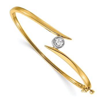 14k Two-tone Complete 1/2 carat AAA Diamond Hinged Oval Bangle Bracelet