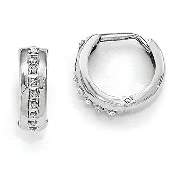 14k White Gold Diamond Fascination Round Huggy Hoop Earrings