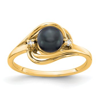 14k 5.5mm Black FW Cultured Pearl AA Diamond ring