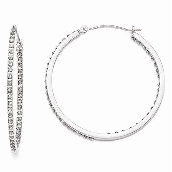 14k White Gold Diamond Fascination Round Hinged Hoop Earrings