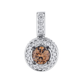 Cinnamon Dulce™ 14K White Gold Prong Set Center Cognac With Halo And Diamond Set Bail Diamond & Cognac 0.73 Ctw