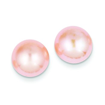14k 10-11mm Pink Button Freshwater Cultured Pearl Stud Post Earrings