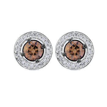 Cinnamon Dulce™ 14K White Gold Prong Set Center With Pave Contrast Halo Diamond & Cognac 0.61 Ctw
