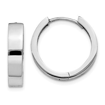 14k White Gold Round Hinged Earrings