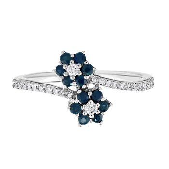 Majestic Gems™ 10k Yellow Gold 2 Color Flower Clusters Bypass Diamond Set Shank & Diamond 0.72 Ctw