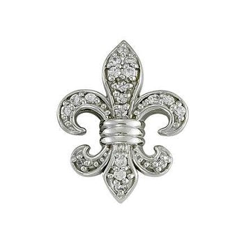 Lis Royale™ 14K White Gold Fleur-De-Lis Pave Set with Polished Bands Pendant 0.33 Ctw Diamond