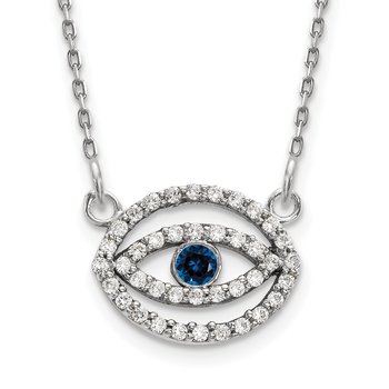 14k White Gold 1/4 carat Diamond and Sapphire Evil Eye 18 inch Necklace