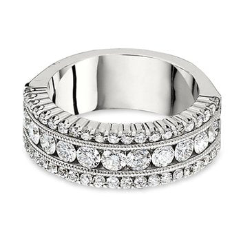 14K White Gold Ring Channel Set Center Row with Prong Set Diamond Rails Diamond 1.00 Ctw