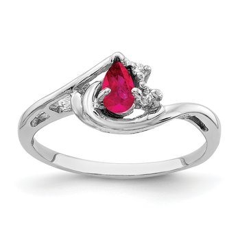 14k White Gold 5x3mm Pear Ruby VS Diamond ring