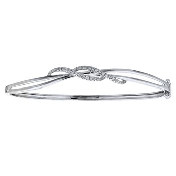 14K White Gold Polished Hinged with Diamond Overlay Bangle Diamond 0.25 Ctw