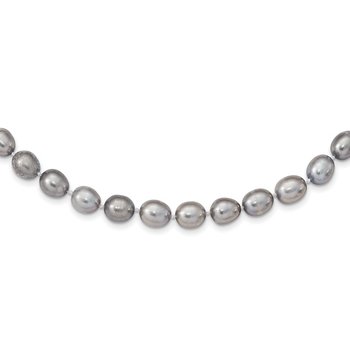 14k White Gold 8-9mm Grey Rice Freshwater Cultured Pearl 16 inch Necklace
