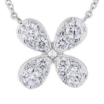 14K White Gold Necklace Pave Set Flower Diamond 0.50 Ctw