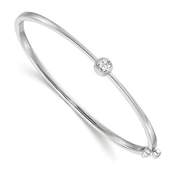 14k White Gold Complete 1/4 carat A Diamond Hinged Oval Bangle Bracelet