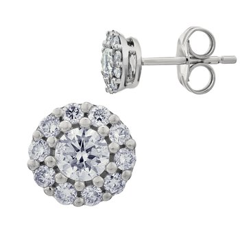 Diamond Bouquet™ 10K White Gold Diamond Round Prong Set Center with Halo Studs Earrings 1.00 Ctw