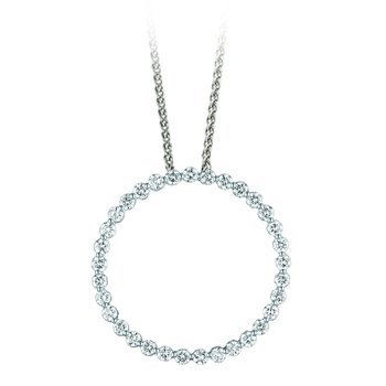 14K White Gold Pendant Prong Set Floating Diamond Circle Diamond 0.50 Ctw