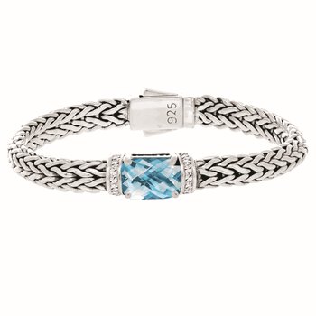 Sterling Silver 7.5in Diamond Cut/ Textured Bracelet with Box Clasp