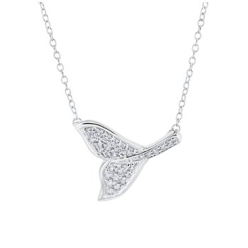 OCEANITY ™ 14k White Gold Necklace Pave Whale Tail Diamond 0.25 Ctw