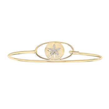 OCEANITY ™ 14k Yellow Gold Bangle Sand Dollar in Oval Frame Hook & Eye Closure Diamond 0.06 Ctw