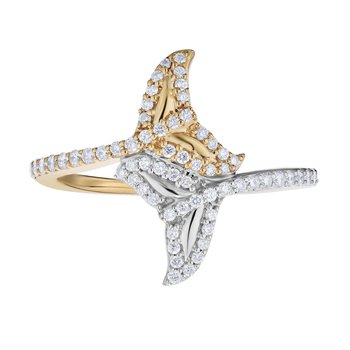 OCEANITY ™ 14k Two Tone Ring Pave Set Whale Tail Bypass Diamond 0.33 Ctw