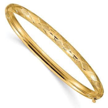 14k 3/16 Diamond-cut Fancy 4.75mm Hinged Oval Bangle Bracelet