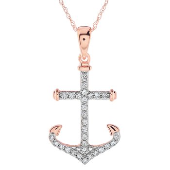BluSea™ 14k Rose Gold Pendant Pave Set Classic Style Anchor Diamond 1.00 Ctw