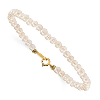 14k Gold Pearl 15in Necklace, Earrings & 5.5in Bracelet 3pc Set
