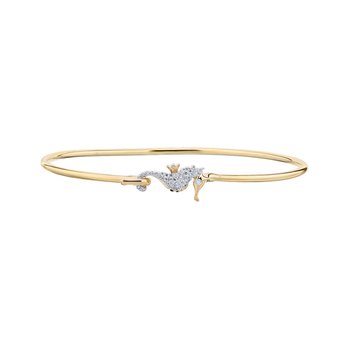 OCEANITY ™ 14k Yellow Gold Bangle Sideways Pave Seahorse Hook & Eye Closure Diamond 0.17 Ctw