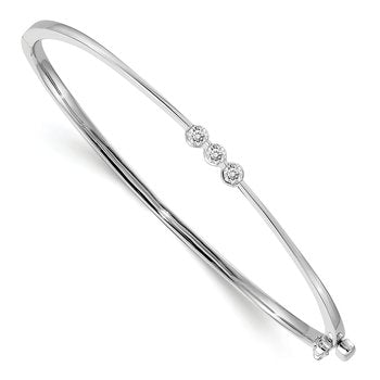 14k White Gold Complete 3-Stone 1/5 carat VS Diamond Hinged Oval Bangle Bracelet