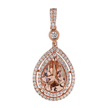 Peach Blossom™ 14k Rose Gold Pear Shape Color with Double Halo Bezel Set Diamond on Bail Pendant Diamond 2.00 Ctw