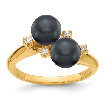 14k 6mm Black FW Cultured Pearl A Diamond ring