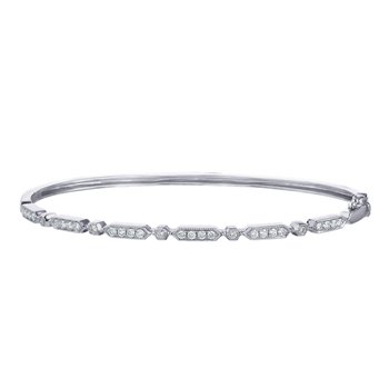 14K White Gold Alternating 4 & 1 Sections Hinged Bangle Diamond 0.40 Ctw